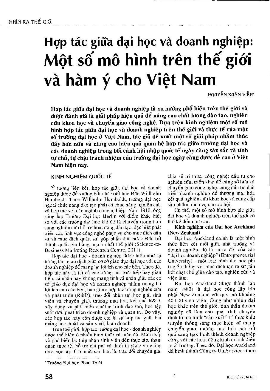Hợp tác giữa đại học và doanh nghiệp: Một số mô hình trên thế giới và hàm ý cho Việt Nam