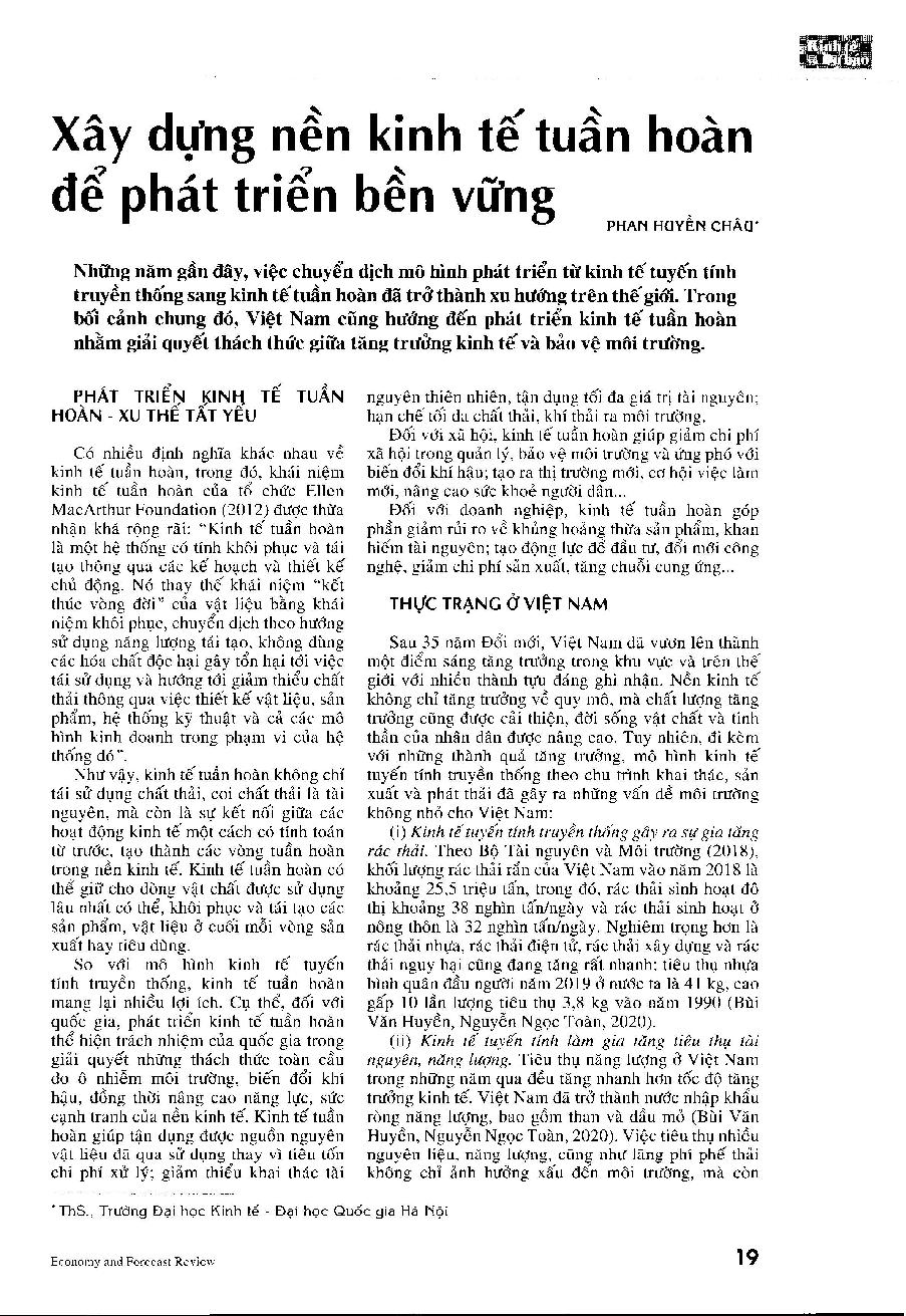 Xây dựng nền kinh tế tuần hoàn để phát triển bền vững.