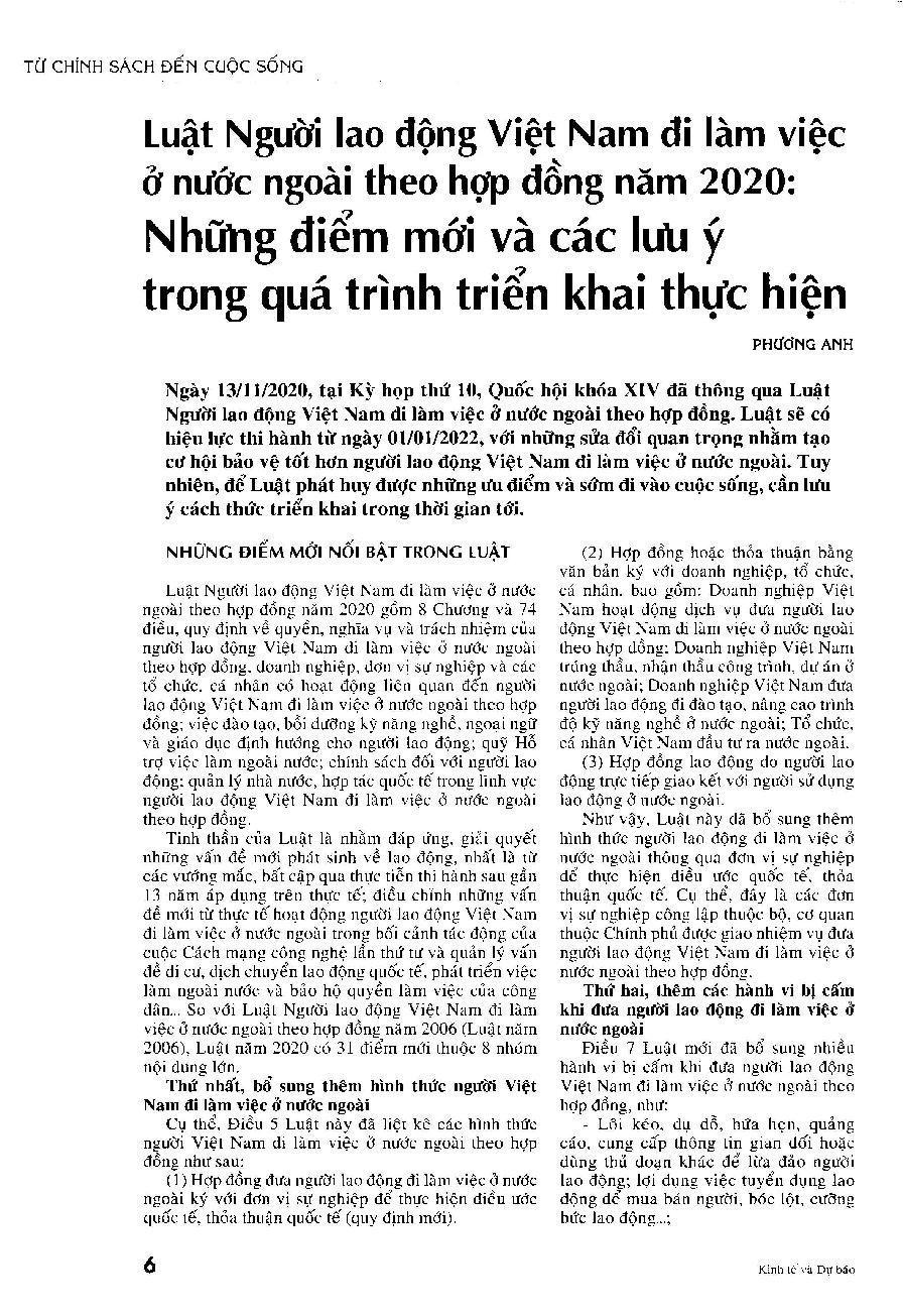 Luật Người lao động Việt Nam đi làm việc ở nước ngoài theo hợp đồng năm 2020: Những điểm mới và các lưu ý trong quá trình triển khai thực hiện