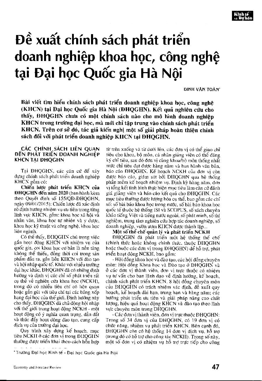 Đề xuất chính sách phát triển doanh nghiệp khoa học, công nghệ tại Đại học Quốc gia Hà Nội