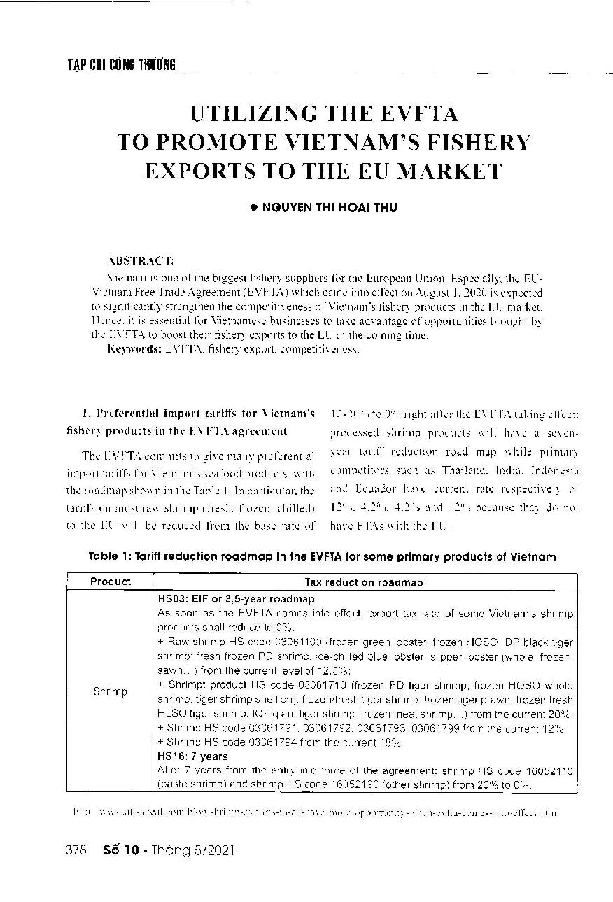 Tận dụng hiệp định EVFTA trong xuất khẩu thủy sản Việt Nam sang thị trường EU