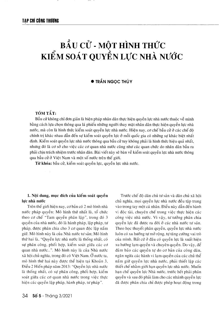 Bầu cử - Một hình thức kiểm soát quyền lực nhà nước