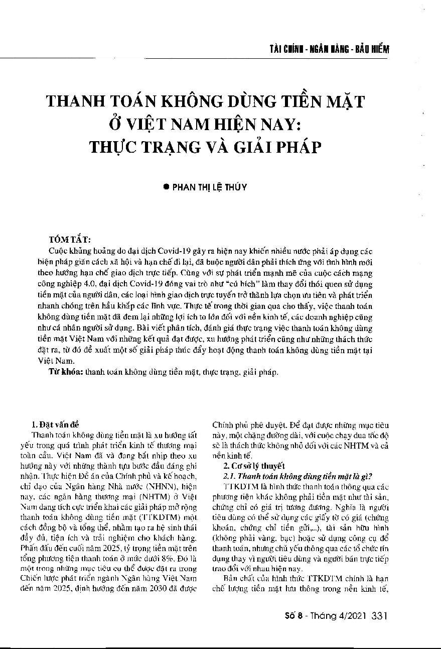 Thanh toán không dùng tiền mặt ở Việt Nam hiện nay: Thực trạng và giải pháp
