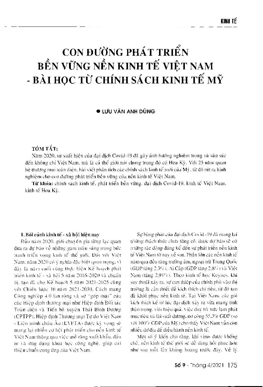Con đường phát triển bền vững nền kinh tế Việt Nam - Bài học từ chính sách kinh tế Mỹ