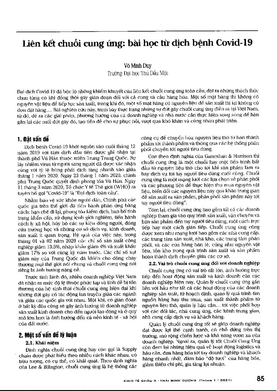 Liên kết chuỗi cung ứng: bài học từ dịch bệnh Covid-19