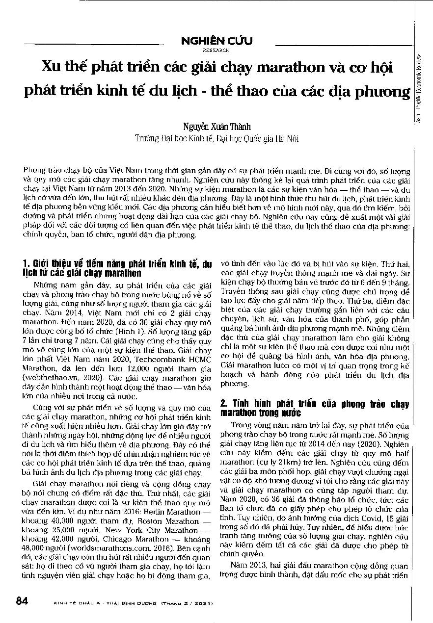 Xu thế phát triển các giải chạy marathon và cơ hội phát triển kinh tế du lịch - thể thao của các địa phương