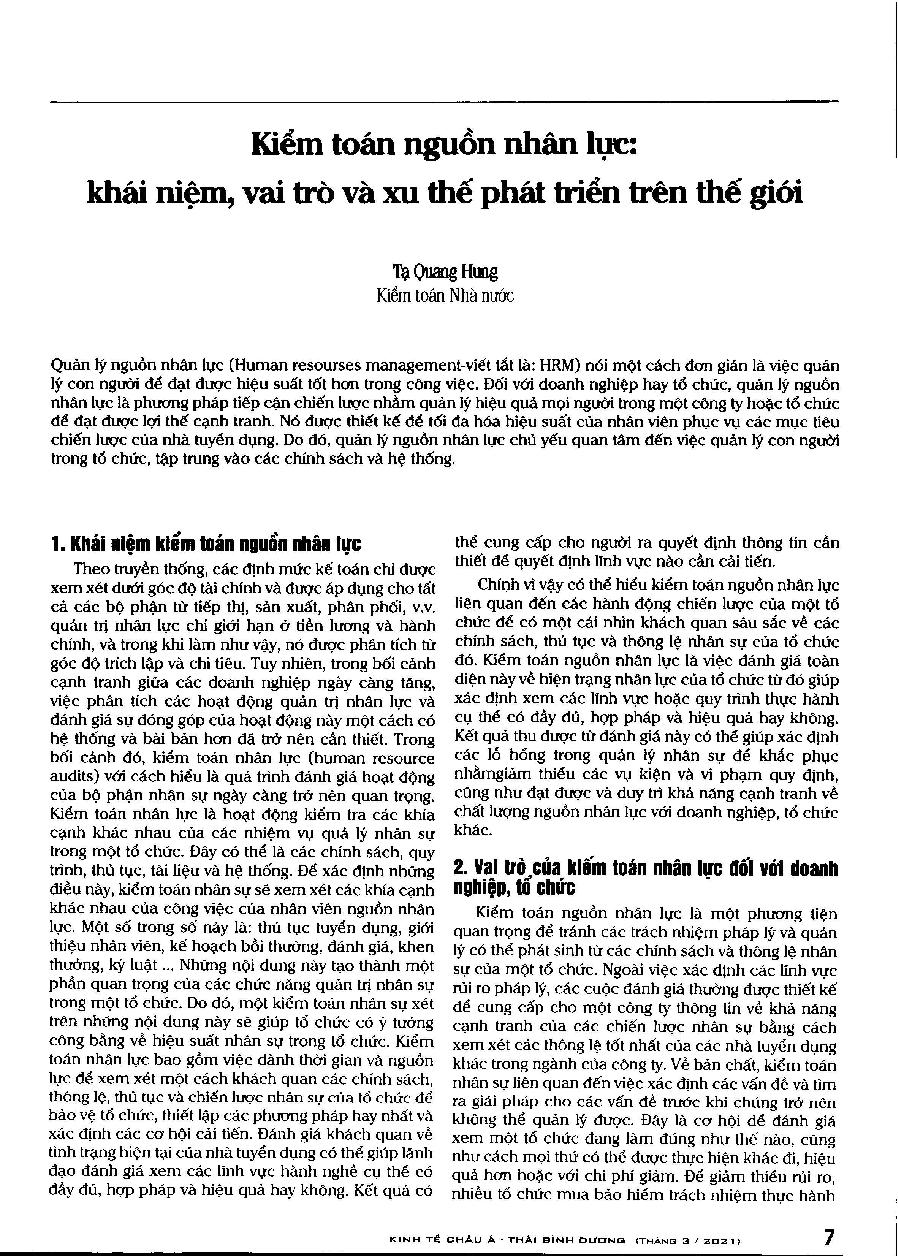 Kiểm toán nguồn nhân lực: khái niệm, vai trò và xu thế phát triển trên thế giới