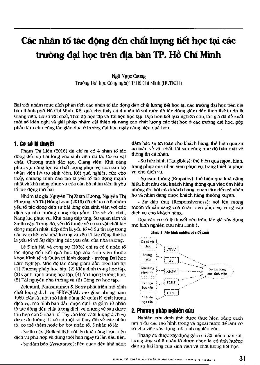 Các nhân tố tác động đến chất lượng tiết học tại các trường đại học trên địa bàn TP. Hồ Chí Minh