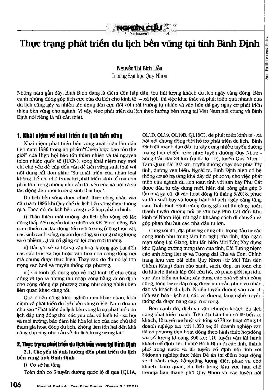 Thực trạng phát triển du lịch bền vững tại tỉnh Bình Định