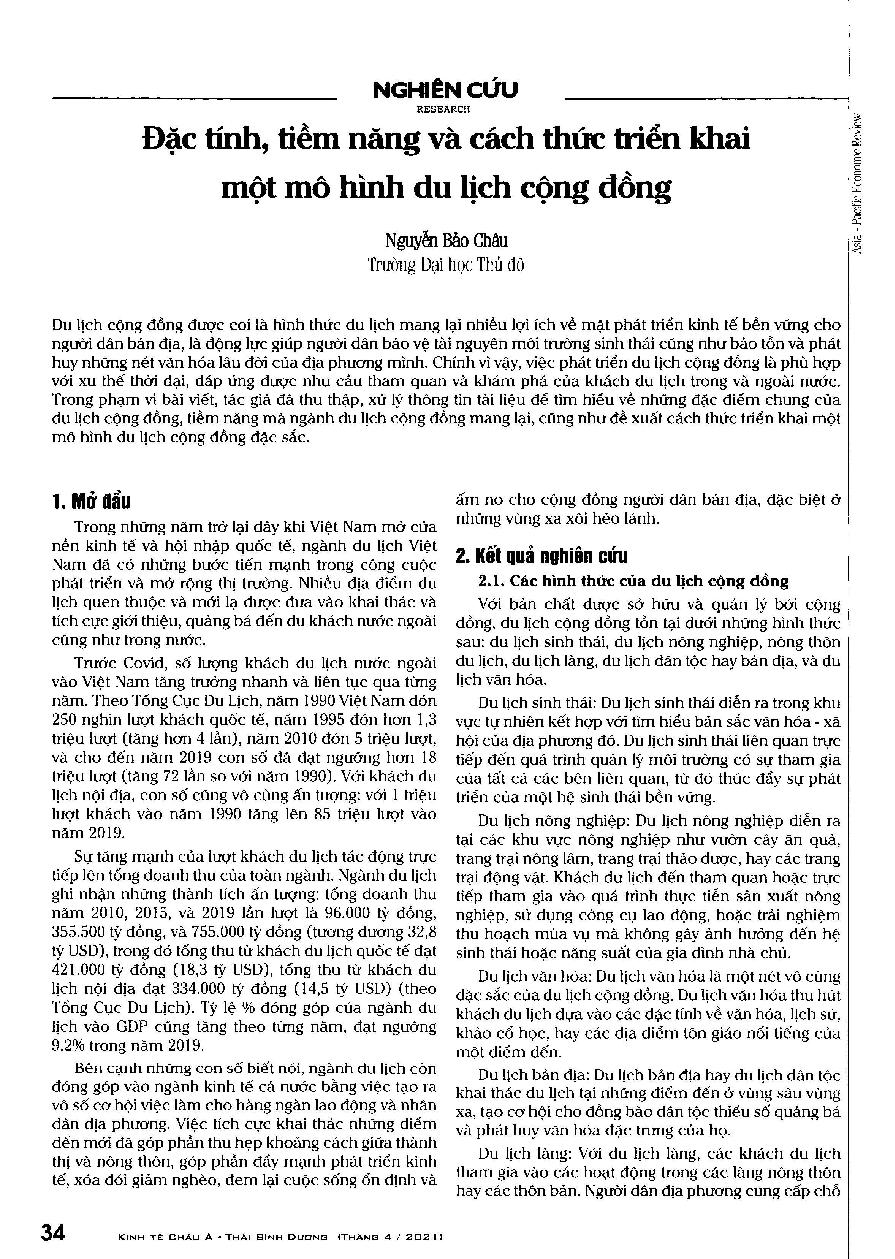 Đặc tính, tiềm năng và cách thức triển khai một mô hình du lịch cộng đồng