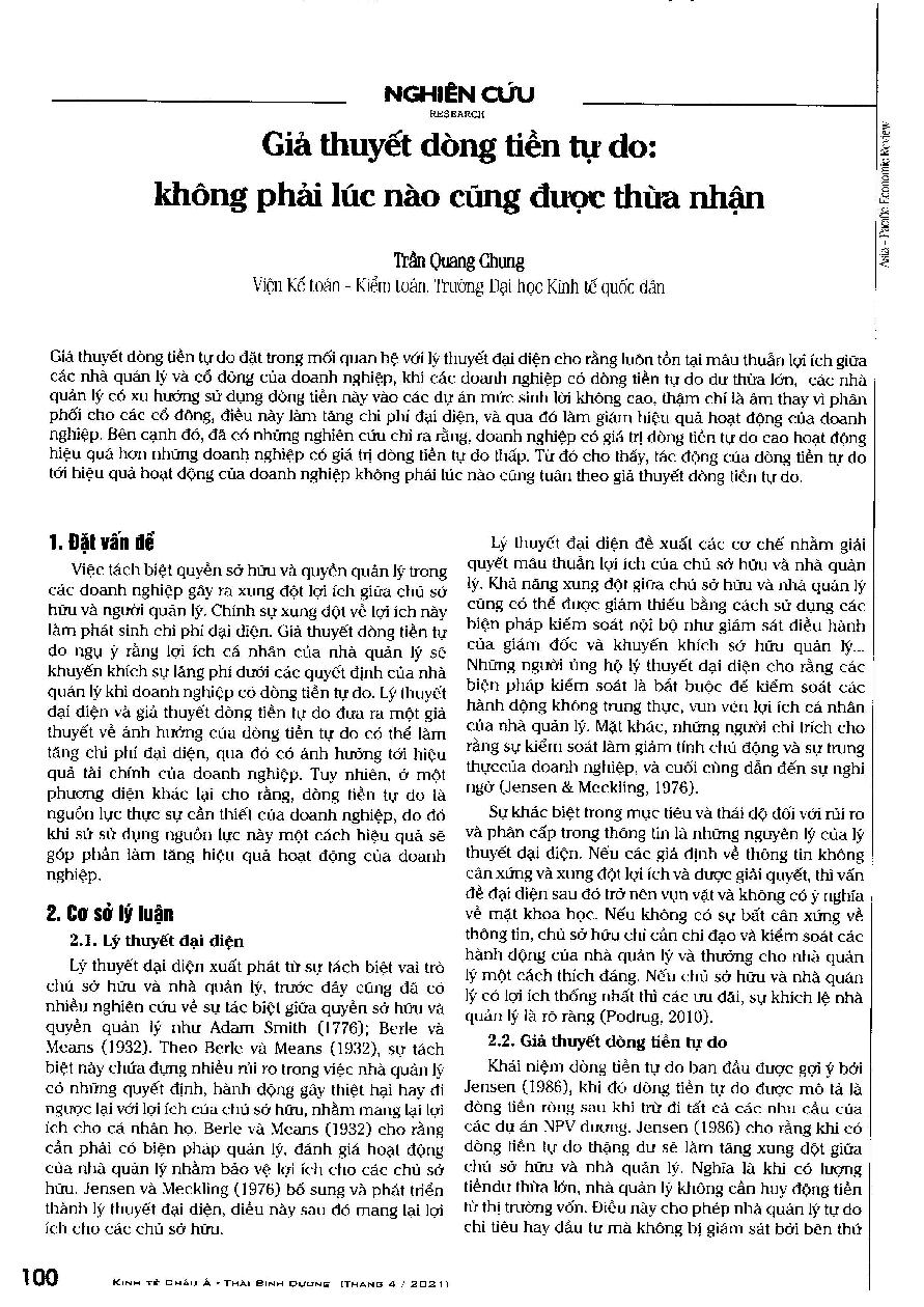 Giả thuyết dòng tiền tự do: không phải lúc nào cũng được thừa nhận