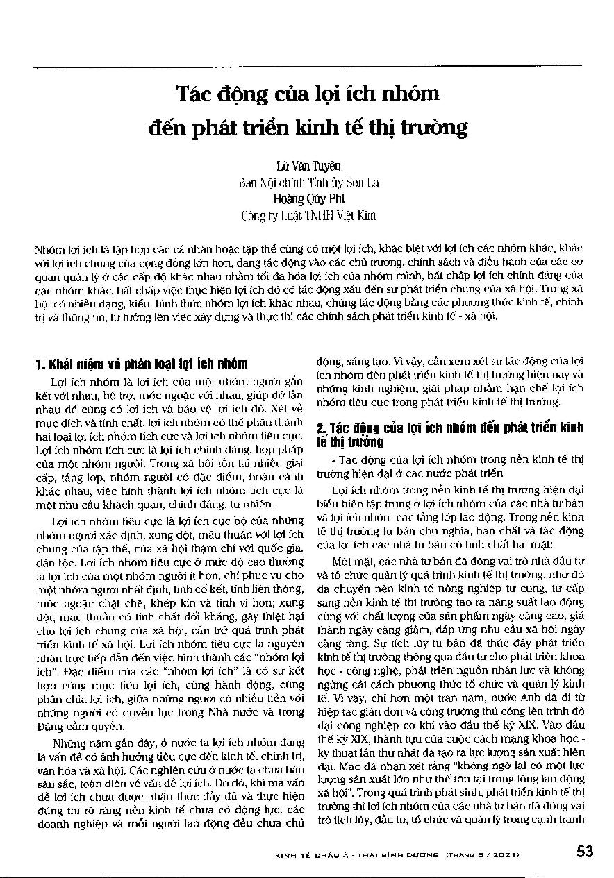 Tác động của lợi ích nhóm đến phát triển kinh tế thị trường