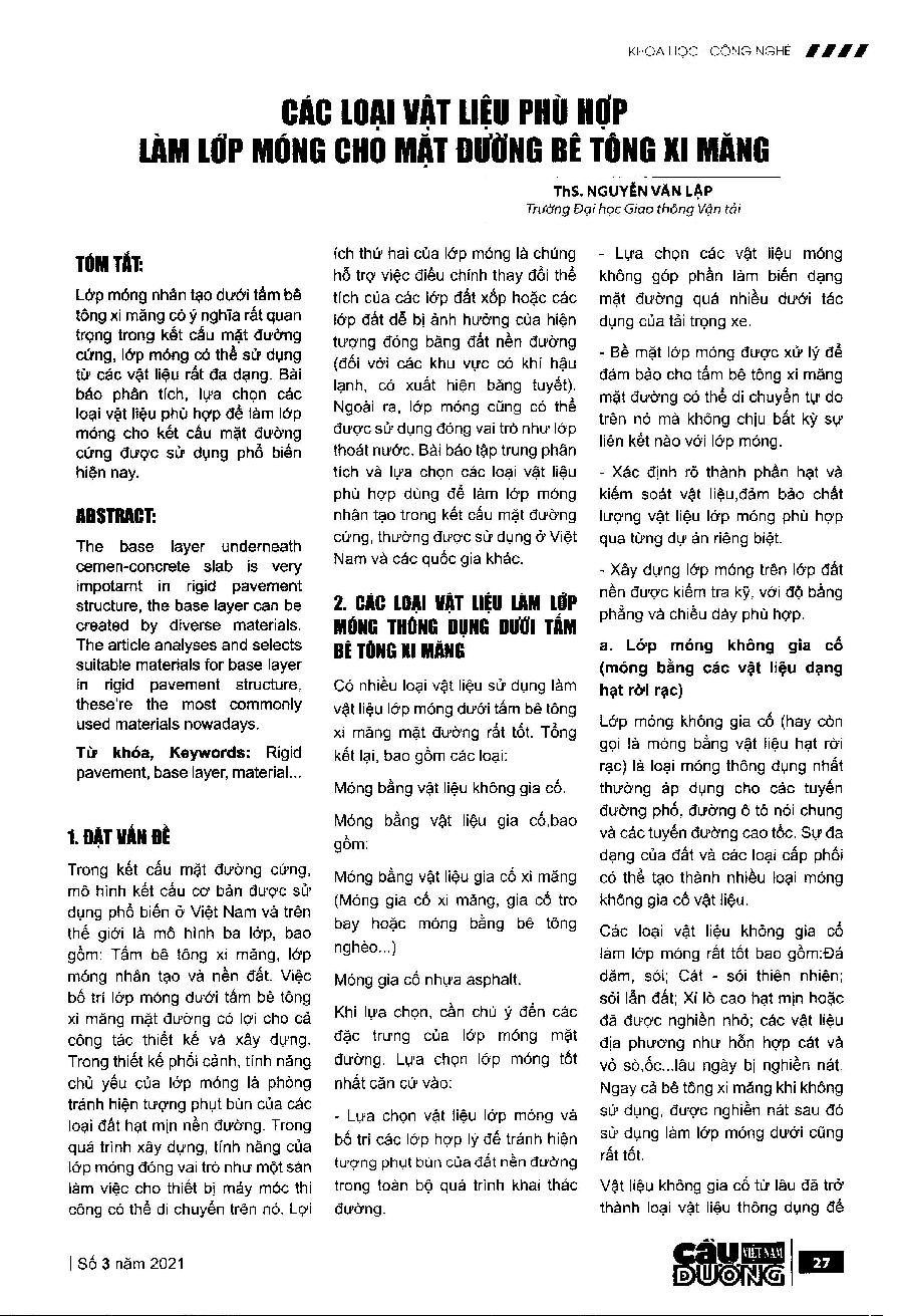 Các loại vật liệu phù hợp làm lớp móng cho mặt đường bê tông xi măng