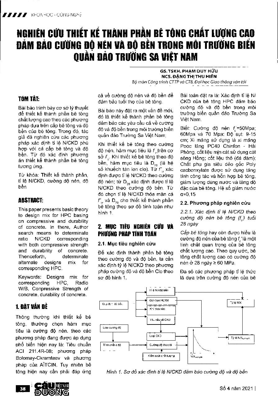 Nghiên cứu thiết kế thành phần bê tông chất lượng cao đàm bảo cường độ nén và độ bền trong môi trường biển quần bảo trường sa Việt Nam