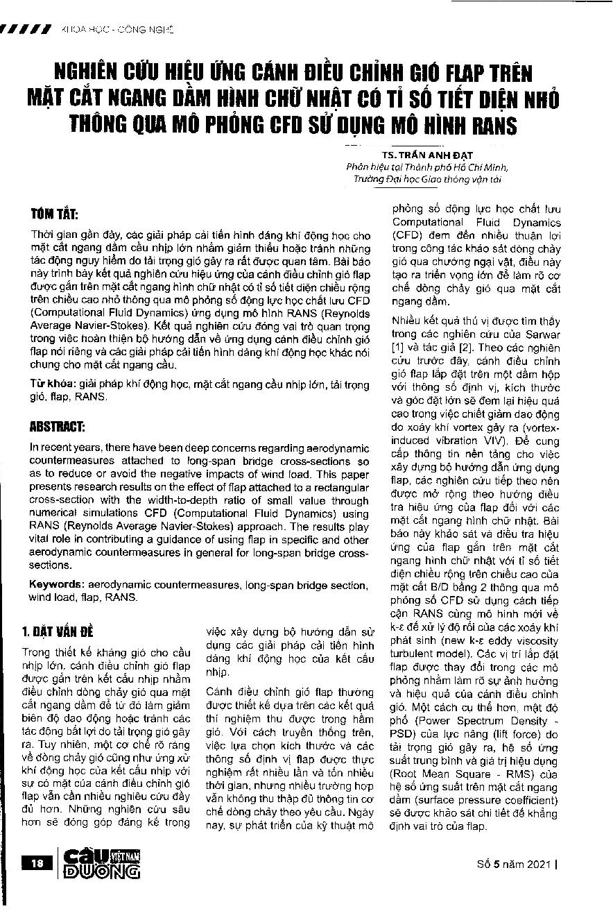 Nghiên cứu hiệu ứng cánh điều chỉnh gió FLAP trên mặt cắt ngang dầm hình chữ nhật có tỉ số tiết diện nhỏ thúng qua mô phỏng CFD sử dụng mô hình RANS