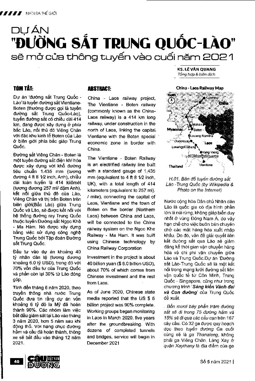 Dự án "đường sắt Trung Quốc - Lào sẽ mở của thông tuyến vào cuối năm 2021