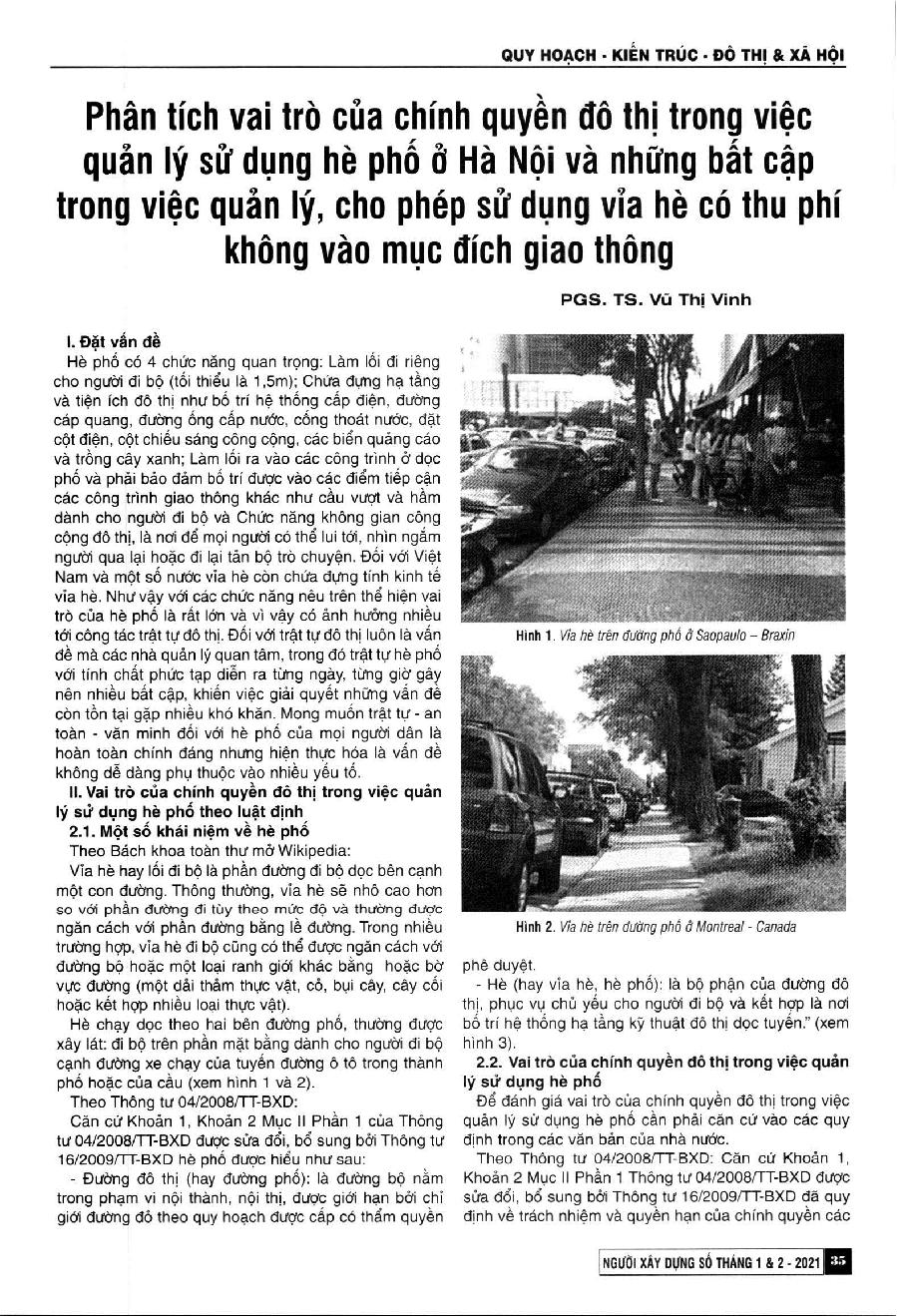 Đề xuất giải pháp thiết kế, cải tạo vỉa hè đảm bảo lối đi thông suốt, thuận tiện cho người đi bộ (trong đó có người khuyết tật) và mỹ quan đô thị tại Hà Nội