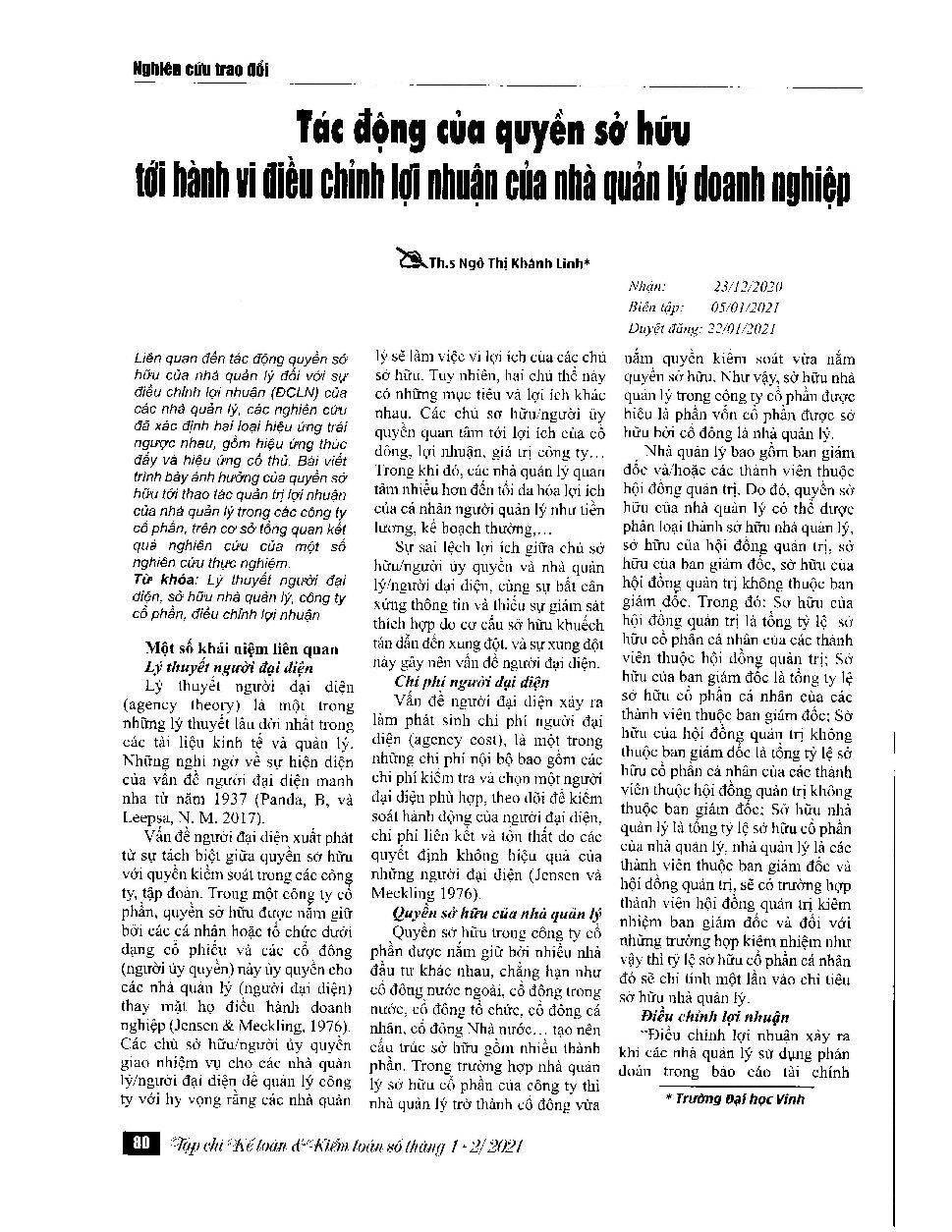 Tác động của quyền sở hữu tới hành vi điều chỉnh lợi nhuận của nhà quản lý doanh nghiệp