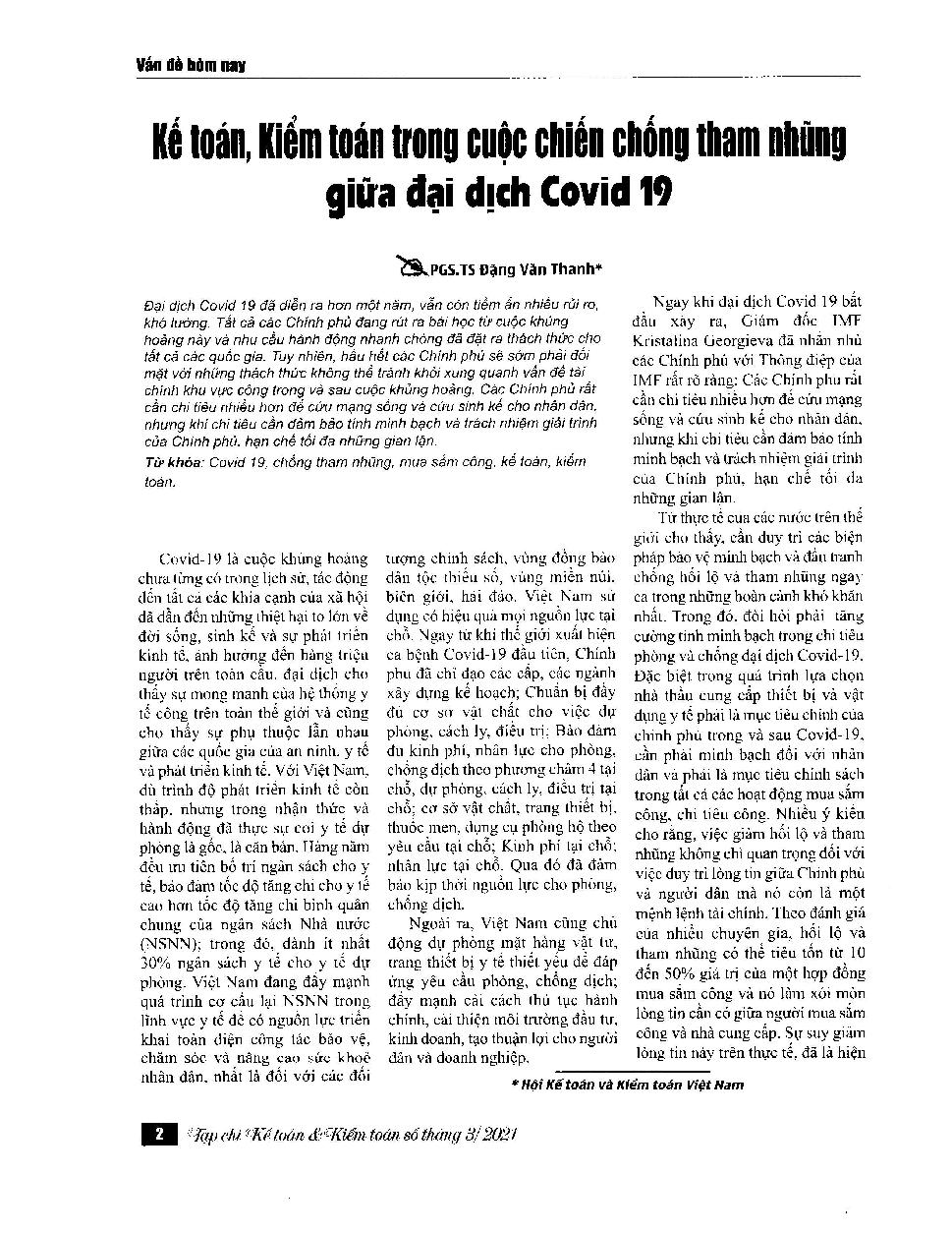 Kế toán, Kiểm toán trong cuộc chiến chống tham nhũng giữa đại dịch Covid-19