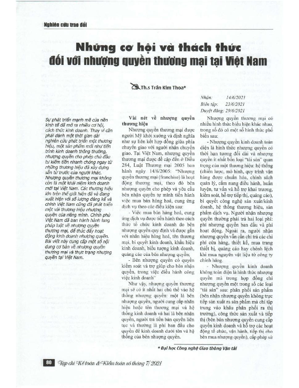 Những cơ hội và thách thức đối với nhượng quyền thương mại tại Việt Nam