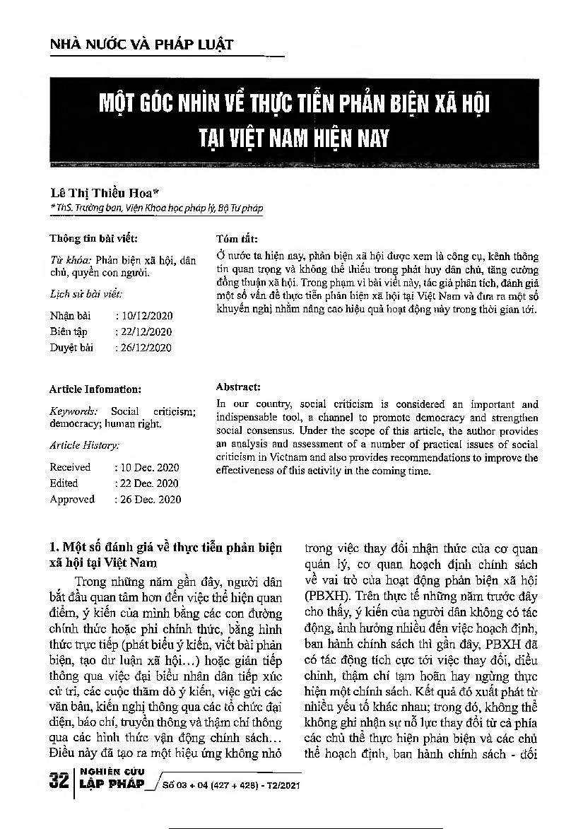 Một góc nhìn về thực tiễn phản biện xã hội tại Việt Nam hiên nay