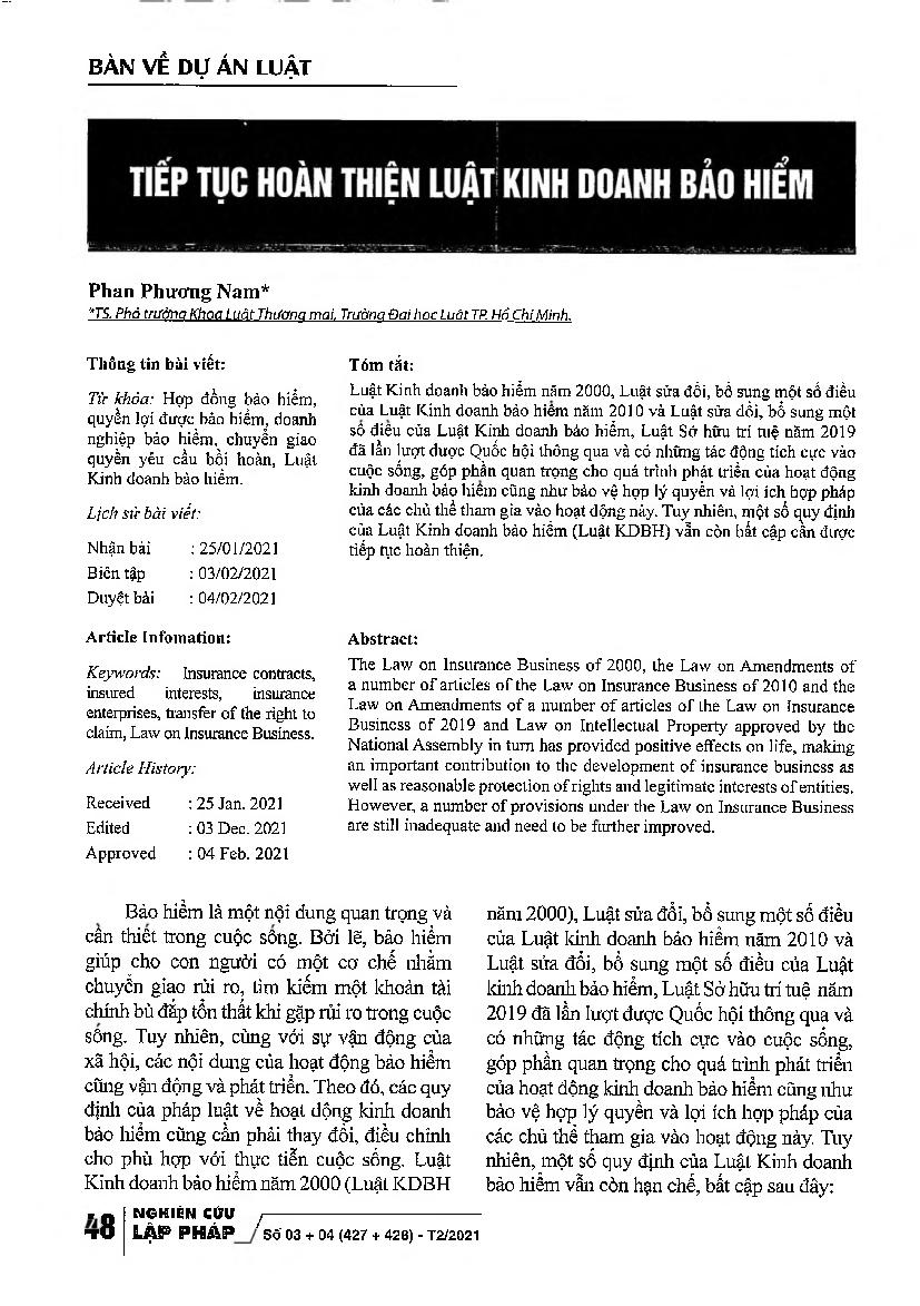Tiếp tục hoàn thiện Luật Kinh doanh bảo hiểm