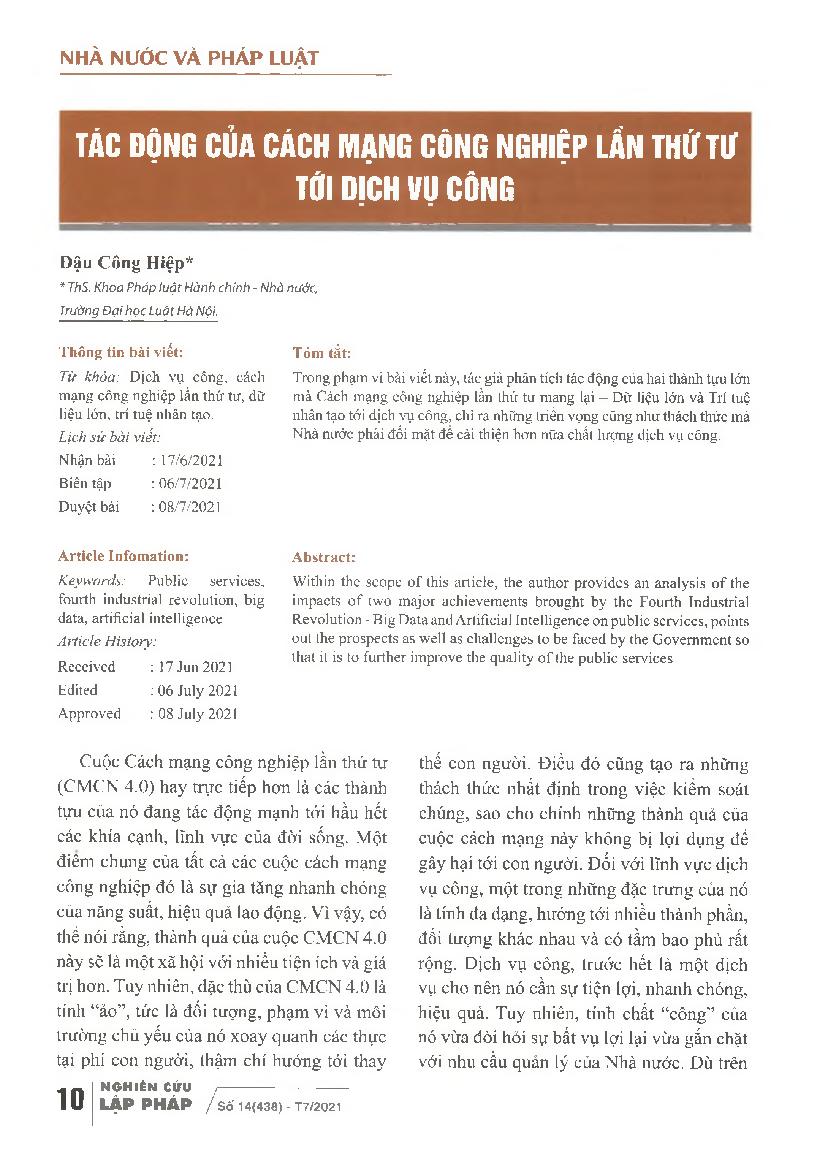 Tác động của cách mạng công nghiệp lần thứ tư tới dịch vụ công