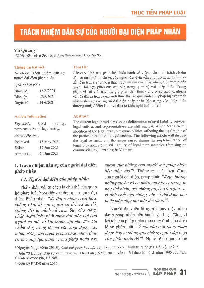 Trách nhiệm dân sự của người đại diện pháp nhân