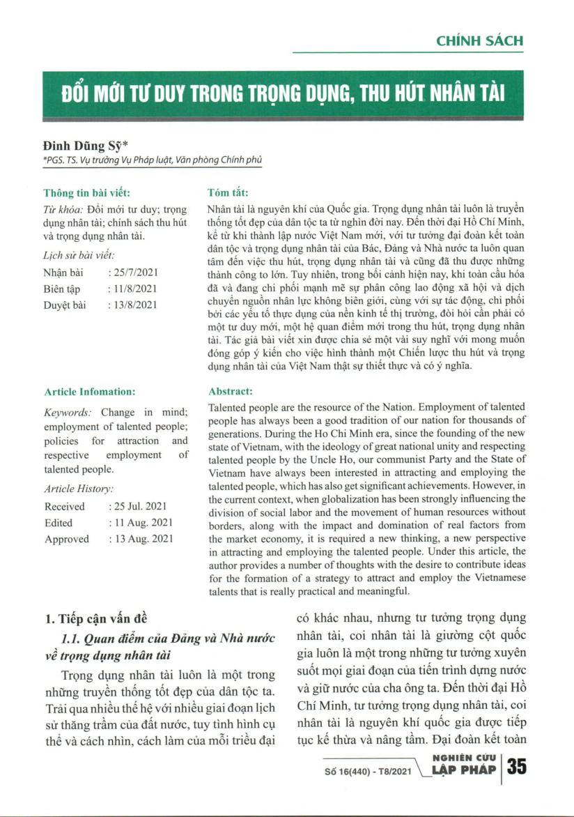 Đổi mới tư duy trong trọng dụng, thu hút nhân tài