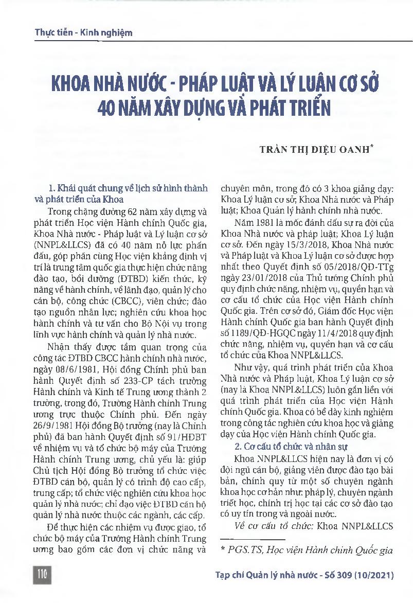 Khoa nhà nước - pháp luật và lý luận cơ sở 40 năm xây dựng và phát triển