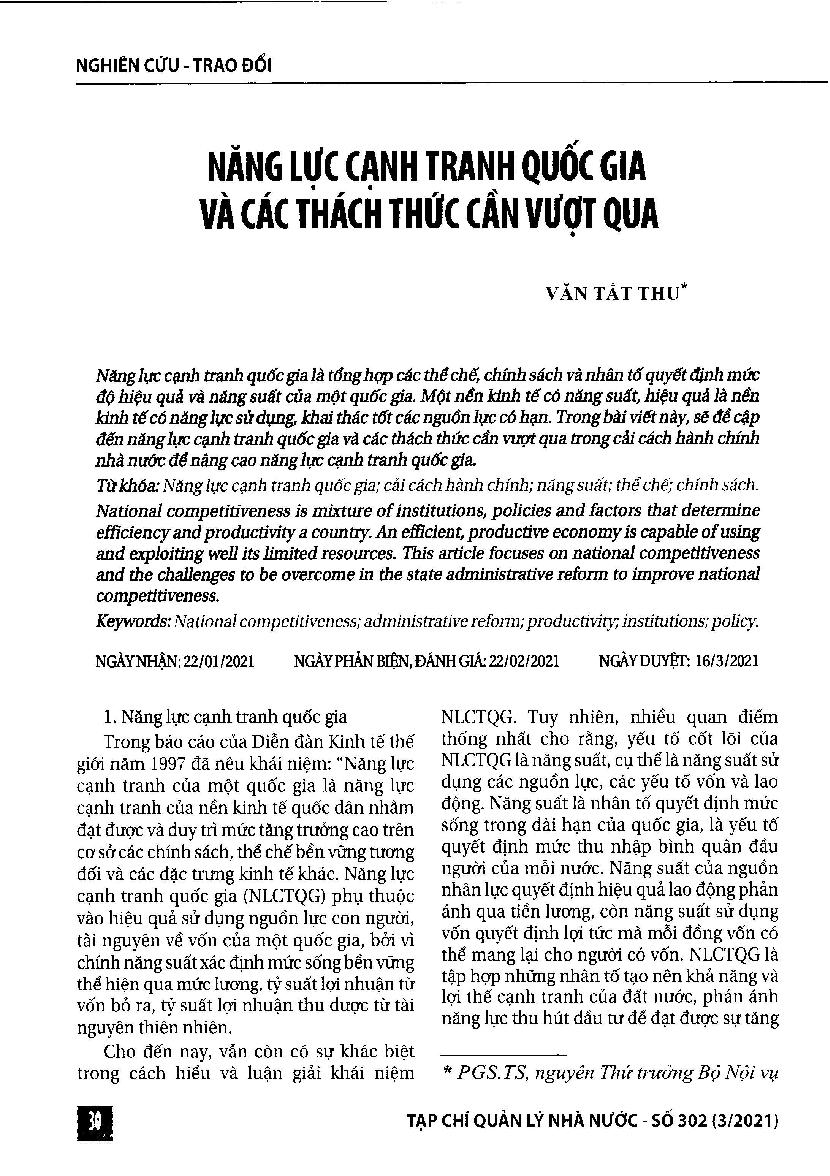 Năng lực cạnh tranh quốc gia và các thách thức cẩn vượt qua