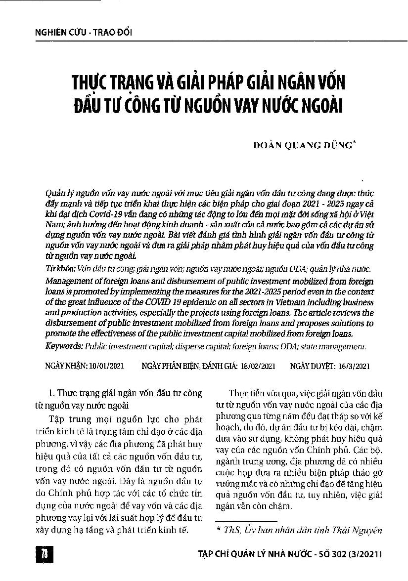 Thực trạng và giải pháp giải ngân vốn đầu tư công từ nguồn vay nước ngoài