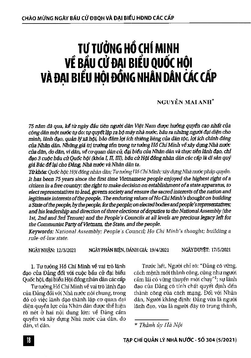 Tư tưởng hồ Chí Minh vé bầu cử đại biểu Quốc hội và đại biểu Hội đồng nhân dân các cấp