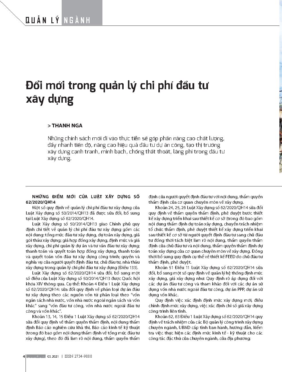 Đổi mới trong quản lý chi phí đầu tư xây dựng