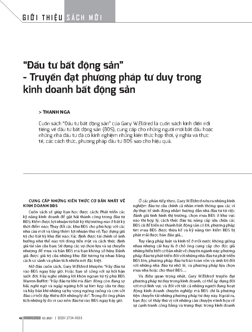 “Đầu tư bất động sản” - Truyền đạt phương pháp tư duy trong kinh doanh bất động sản
