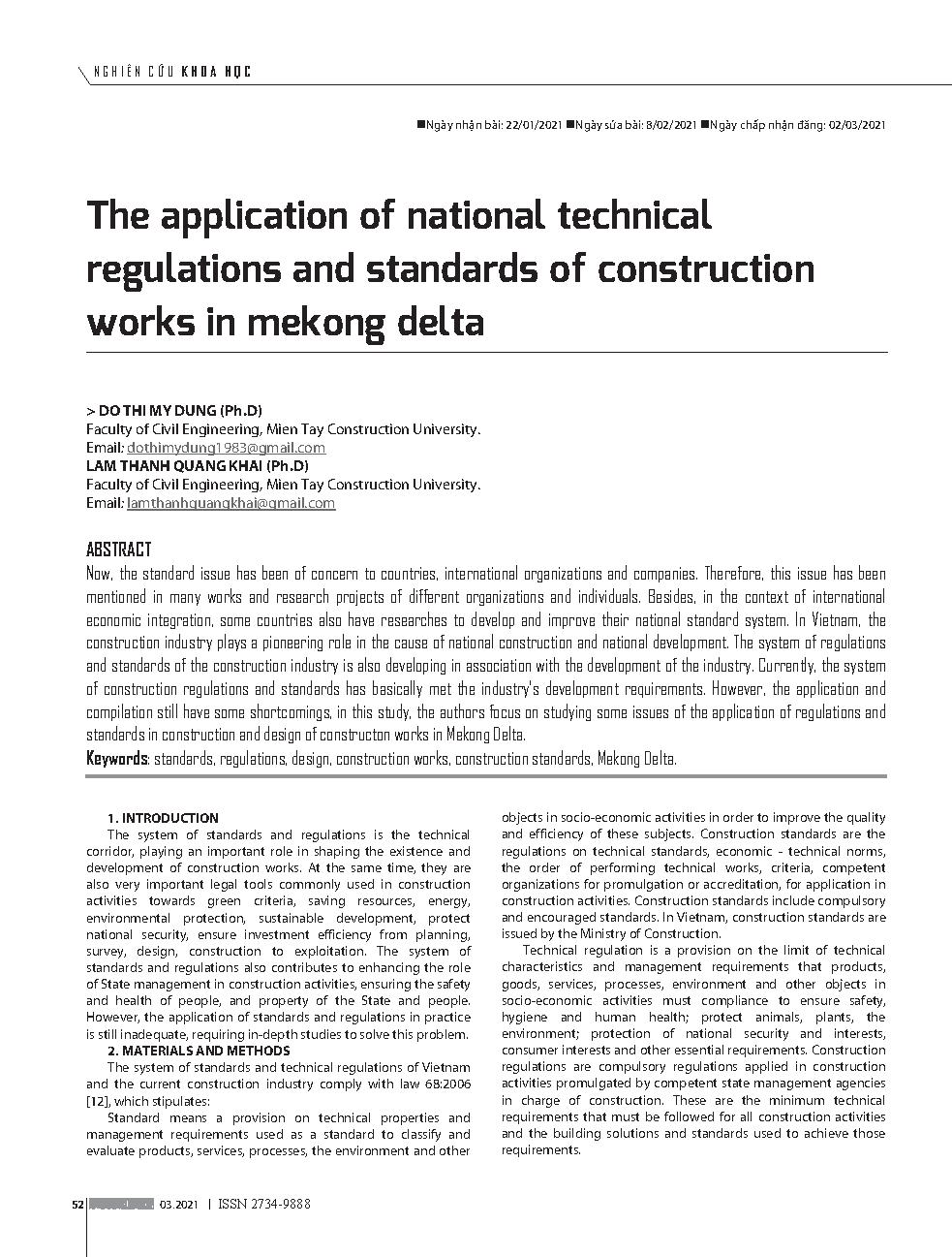Việc áp dụng kỹ thuật quốc gia quy chuẩn, tiêu chuẩn xây dựng làm việc ở Đồng bằng sông Cửu Long