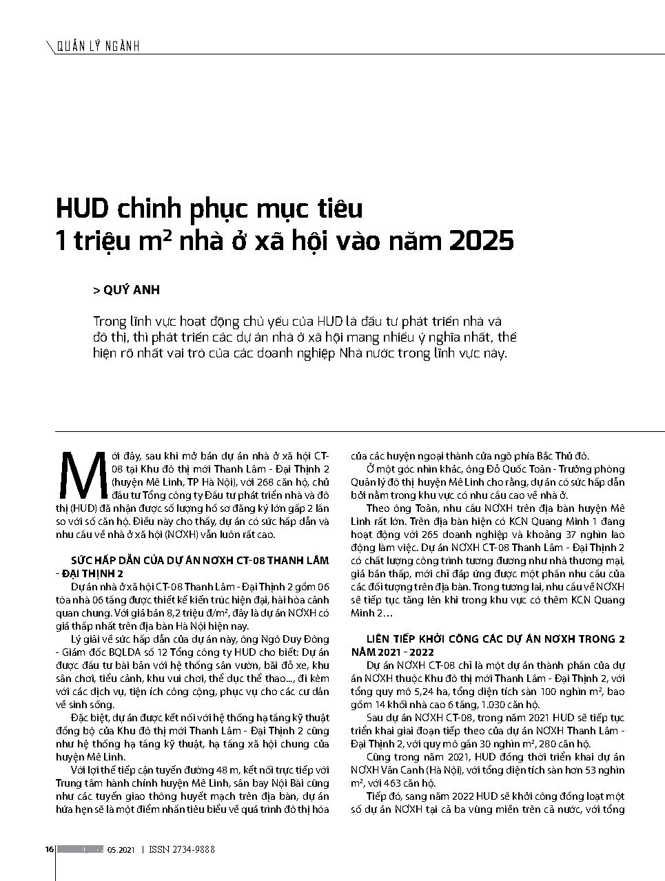 HUD chinh phục mục tiêu 1 triệu m2 nhà ở xã hội vào năm 2025