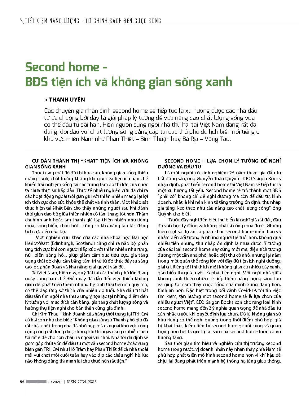 Second home - BĐS tiện ích và không gian sống xanh