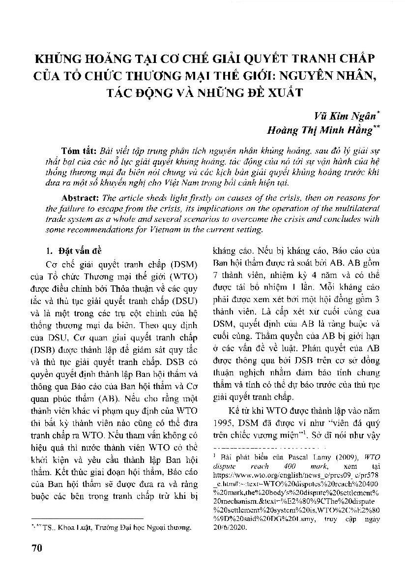 Khủng hoảng tại cơ chế giải quyết tranh chấp của tổ chức thương mại thế giới: nguyên nhân, tác động và những đề xuất