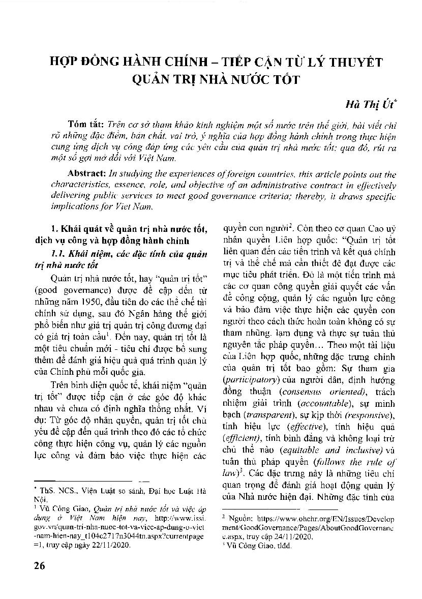Hợp đồng hành chính - tiếp cận từ lý thuyết quản trị nhà nước tốt