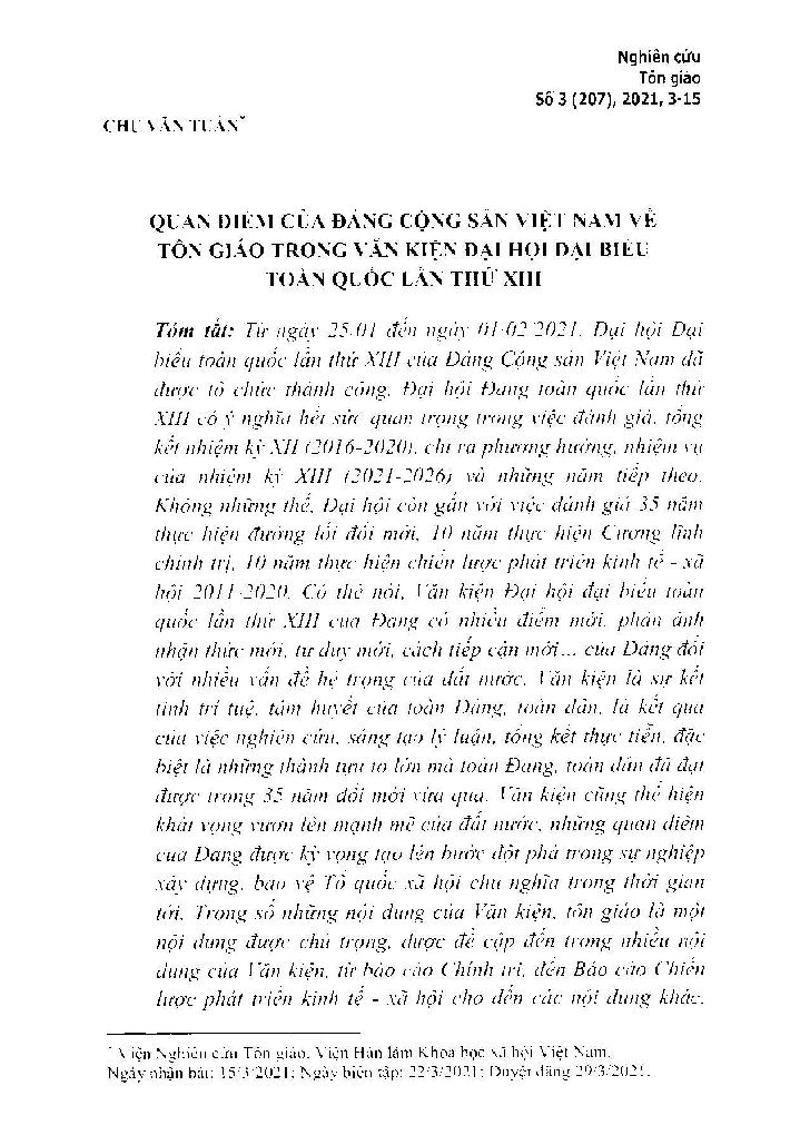 Quan điểm của Đảng Cộng sản Việt Nam về tôn giáo trong văn kiện Đại hội Đại biểu toàn quốc lần thứ XIII