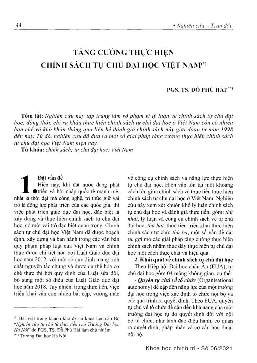 Tăng cường thực hiện chính sách tự chủ đại học Việt Nam