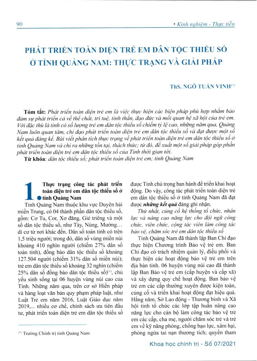 Phát triển toàn diện trẻ em dân tộc thiểu số ở tỉnh Quảng Nam: Thực trạng và giải pháp