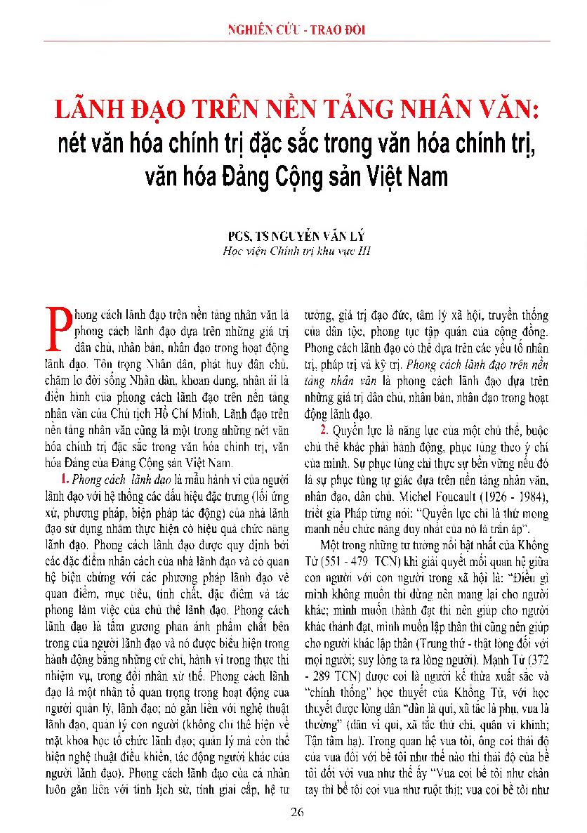 Lãnh đạo trên nền tảng nhân văn: nét văn hóa chính trị đặc sắc trong văn hóa chính trị, văn hóa Đảng Cộng sản Việt Nam