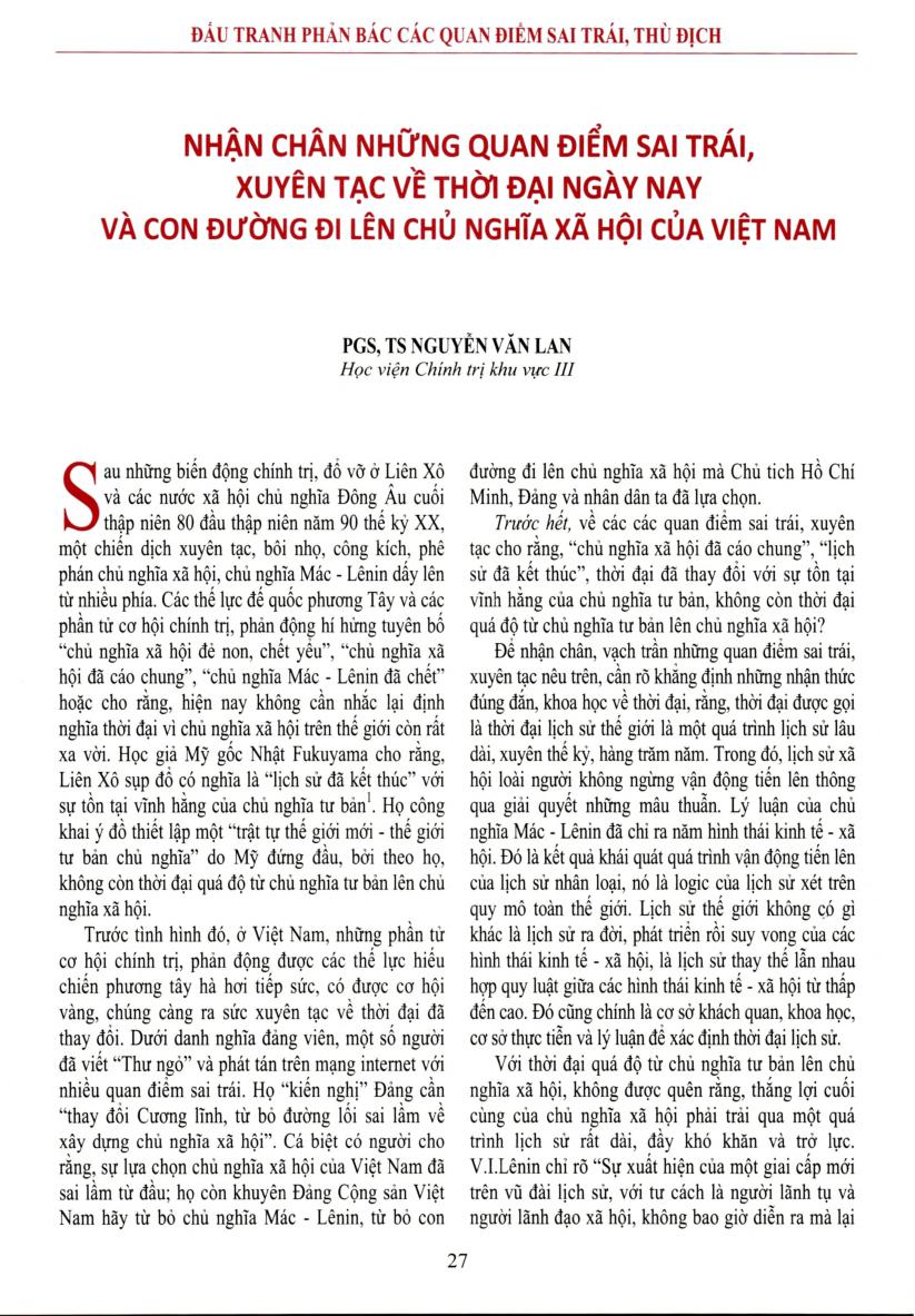 Nhận chân những quan điểm sai trái, xuyên tạc về thời đại ngày nay và con đường đi lên chủ nghĩa xã hội của Việt Nam