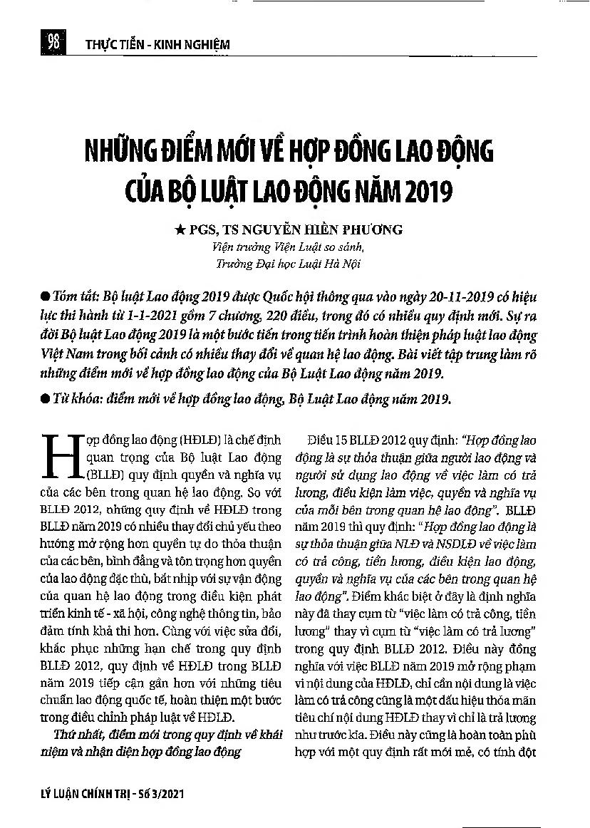 Những điểm mới về hợp đồng lao động của Bộ luật Lao động năm 2019