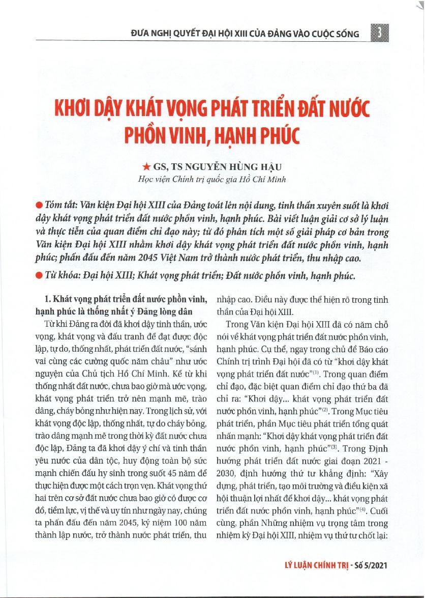 Khơi dậy khát vọng phát triển đất nước phồn vinh, hạnh phúc