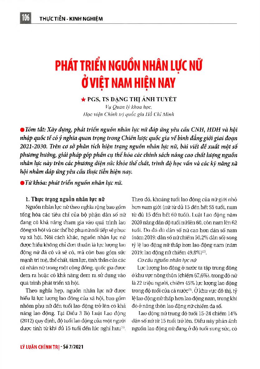 Phát triển nguồn nhân lực nữ ở Việt Nam hiện nay