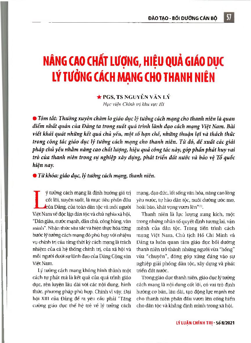 Nâng cao chất lượng, hiệu quả giáo dục lý tưởng cách mạng cho thanh niên