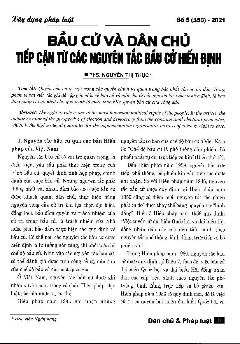 Bầu cử và dân chủ - Tiếp cận từ các nguyên tắc bầu cử hiến định